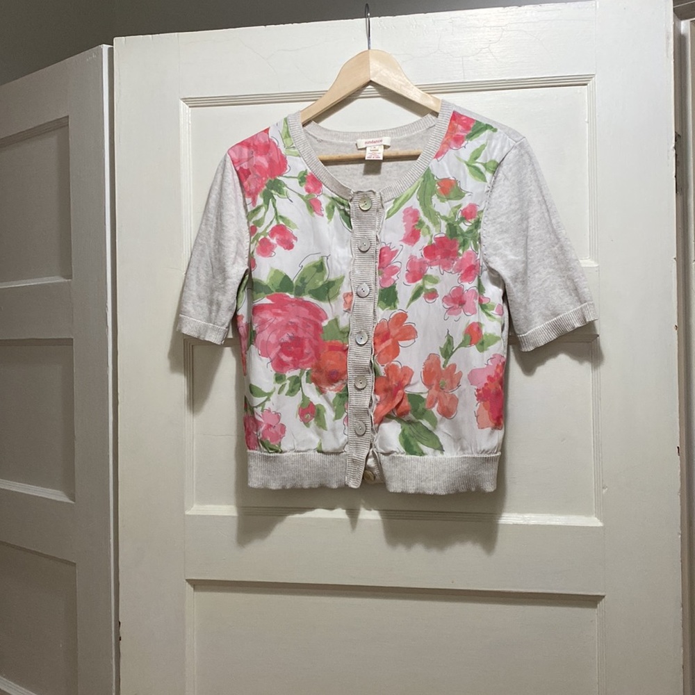 Sundance Silk Rose Cardigan size Small in Rose Floral WORN ONCE
